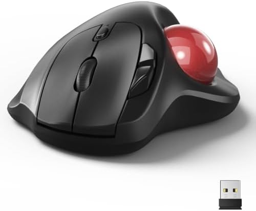 Omikamo Ergonomic Wireless Trackball Mouse, Bluetooth & 2.4G, Red