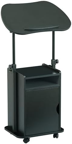 Techni Mobili Adjustable Laptop Cart w/Storage, Rolling Mobile Desk, Black