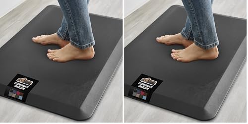 GORILLA GRIP Comfortable Cushioned Kitchen Mats for Floor, Waterproof Stain Resistant Top, 3/4 Inch Thick Ergonomic Standing Desk Anti Fatigue Mat, Supports Ankles and Feet, 17x24, Black (Pack of 2)