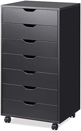 DEVAISE 7-Drawer Office File Cabinets, Mobile Craft Storage Cabinet, Black