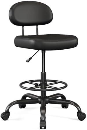 Armless Drafting Chair with Back, Tall Office Chair for Standing Desk, PU Faux Leather,Footrest Ring,Adjustable Height,360°Wheels for Bar Home Office