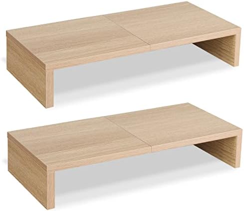 TEAMIX 2-Pack Monitor Stand Riser 20 inch, Wood Desk Computer Shelf, Maple