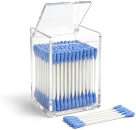 Clear Acrylic Qtip Holder with Lid, Cotton Balls Swab Organizer