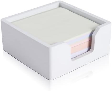 Concrete Sticky Note Holder for 3x3″ Notes - Cement Self-Stick Note Memo Pad Holder Notepad Dispenser Organizer - Modern Desk Accessory for Office & Home, White