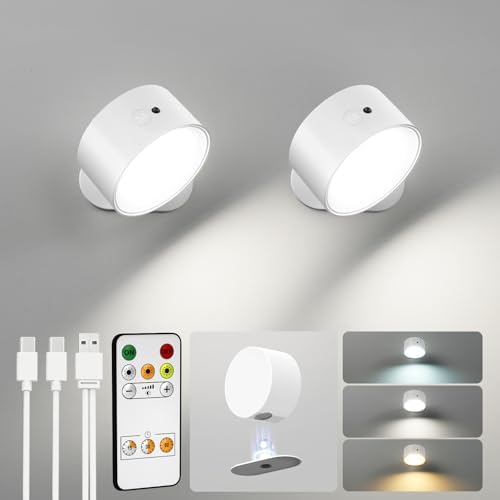 Rechargeable Wall Sconces with Remote, Magnetic Wall Lights, White