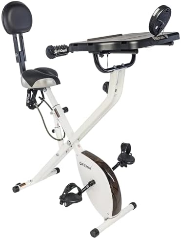 FitDesk Standing Exercise Bike Desk 3.0, Adjustable Height Indoor Cycling Trainer with Laptop Tray, Portable Stationary Fitness Desk for Home Office, Foldable Exercise Workstation, Supports 300 lbs