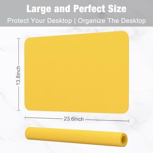 Hsurbtra Desk Pad, 23.6" x 13.8" PU Leather Desk Mat, M Extended Mouse Pad, Waterproof Desktop Blotter Protector, Non-Slip Ultra Thin Small Laptop Keyboard Writing Mat for Office Home, Yellow