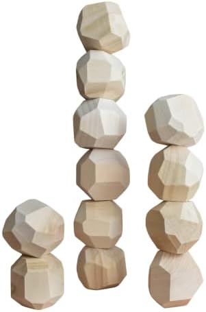 Wooden Balancing Stones Board Game Solid Basswood Balancing Blocks, Handmade Sensory Stacking Rocks, Aesthetic Desk Decor, Unique Handcrafted Gift