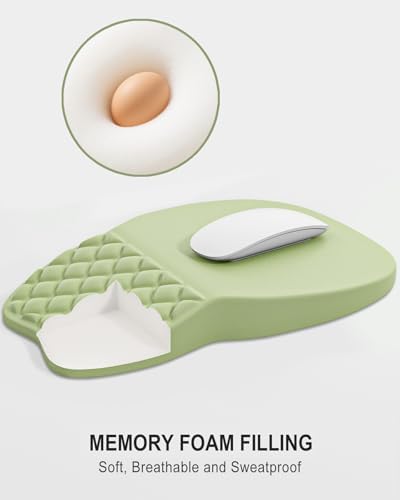 Auhoahsil Ergonomic Mouse Pad with Wrist Rest, Comfortable Slope Computer Mouse Mat with Wrist Support, Memory Foam Filling, Non-Slip Silicone Base, Pain Relief for Gaming Work, 8" x 12", Light Green