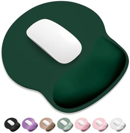 ITNRSIIET Ergonomic Mouse Pad with Wider Memory Foam Wrist Rest +17% - Curved Cushion Reduces Pressure 20%, Pain Relief, Non-Slip, Smooth, Cute Colors, 9.85 x 9 in, Deep Green