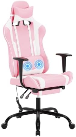 BestOffice Women's Pink Faux Leather PC Gaming Chair with Lumbar Support, Swivel and Adjustable Armrests