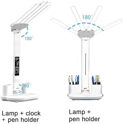Led Desk Lamp with Clock Foldable Study Lamp 3 Lighting Modes Table Lamp Dimmable Eye Caring Reading Lamp for Home Office College Dorm Bedroom Bedside