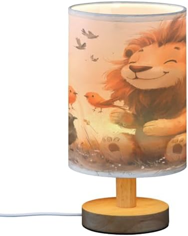 ALAZA Painting Lion Bird Blossom Decor Bedside Table Lamp with USB Port for Bedroom Nightstand Office Desk LED Bulb Included