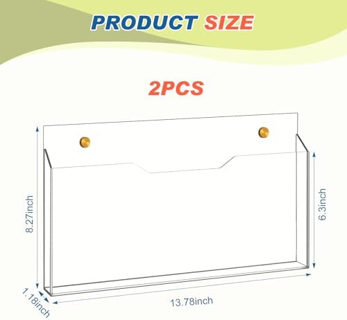 Feifeiya 2 Pcs Clear Acrylic File Holder Wall Mount, 14"x8.3"x1.2"