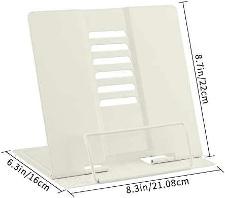 Honagu Book Stand Metal Desk Book Holder, Book Holders for Reading Hands Free, Adjustable Cookbook Documents Holder, Portable Bookstand for Music Books, Textbook, Recipe, Tablet, Ipad (Milky White)