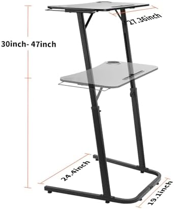 Stepwaver Treadmill Desk, Small Standing Desk for Walking Pad, 30-47 Inch Adjustable Height Walking Pad Stand for Treadmill, Portable Standing Table for Bike - Black
