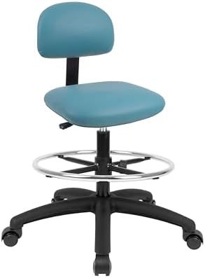FSS Series Square seat Tall (24"-34") seat Height Chair. Vinyl-for Office, Garage, Desk, Shop, Computer, Doctor, Medical, Easy to Clean! 18" Footring (Aqua, Tall, Self Braking Casters)