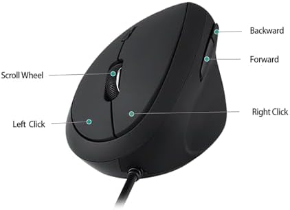 Wired Ergonomic Mouse, Optical Vertical Mouse with 3 Adjustable 800/1200/1600, 6 Buttons USB Computer Mouse