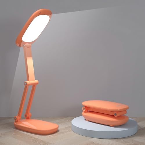 Akejrym LED Desk Lamp for Office Home & Battery Operated Lamp Rechargeable Lamp Foldable & Portable Light, [2-Fold Bracket] 3 Brightness Dimmable Small Desk Lamp Wireless Reading Lamp (Orange)