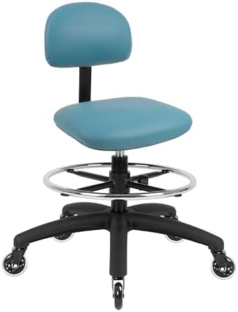 FSS Series Square seat (20"-28") seat Height Chair. Vinyl-for Office, Garage, Desk, Shop, Computer, Doctor, Medical, Easy to Clean! 18" Footring (Aqua, Mid Stool, Rubber Roller Casters)