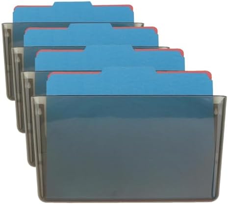 Officemate Wall File, Letter Size, Stackable Wall-Mounted Document Organizer, Plastic Pocket for Files, Mail & Folders, Gray (21431) (Pack of 4)