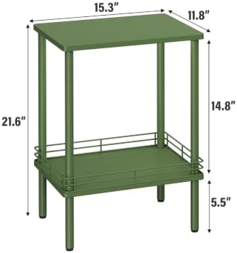 DGSANDGO Modern Small Side Table with Storage, 2-Tier Green End Table