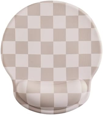 Ohocut Beige Khaki Checkered Mouse Pad with Gel Wrist Rest, Wrist Support, Ergonomic Desk Accessories for Women, Office Laptop Gaming Decor, Cute Aesthetic Check Design