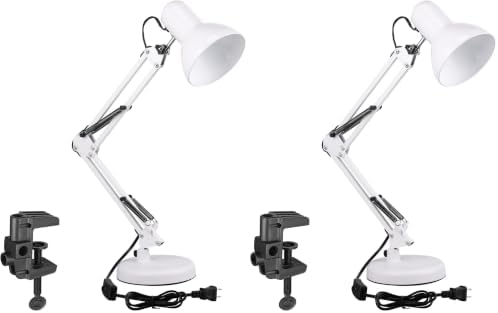 TORCHSTAR Metal Desk Lamp, Adjustable Swing Arm, E26, White (Pack of 2)