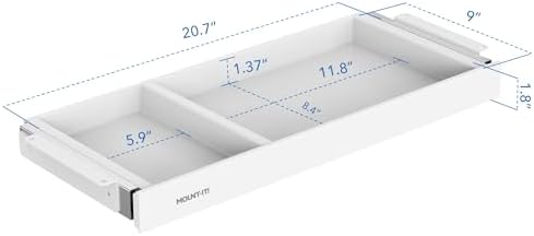 Mount-It! Under Desk Drawer Organizer with 2 Compartments, Shallow Low-Profile Slide-Out Desk Tray, 20.7″ x 8.9″ x 1.8″, Pull-Out Pencil Drawer for Traditional & Standing Desks- White