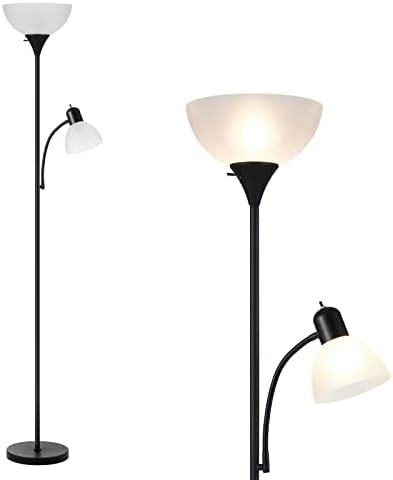 HonoDing Adjustable Black Floor Lamp with Reading Light Susan Modern Standing Lamp for Living Room/Office Lamps 72" Tall - 150-watt with Side Reading Light Corner Lamps (Black)