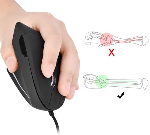 Wired Left Hand Gaming Mouse – 800/1200/1600 DPI Ergonomic Vertical Design for PC Gaming, 6-Key Optical USB Mouse for Windows 10/8/7