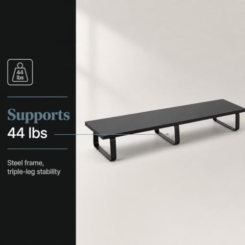 Mount-It! 39" Extra Long Dual Monitor Stand Riser – Ergonomic Desk Organizer for 2 Monitors, Laptop, TV, or Printer – Heavy-Duty Steel & Wood Desktop Shelf with Storage – Supports 44 Lbs – Black