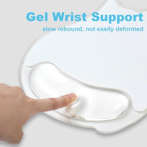 Gel Mouse Pad with Wrist Rest Support - White Ergonomic Cat Mousepad