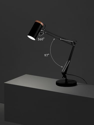 TORCHSTAR Tall Swing Arm Desk Lamp with Wooden Accent, Large Size, Black