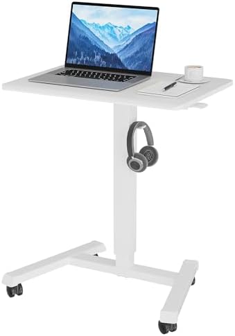 BONTEC Mobile Standing Desk Adjustable Height,Rolling Laptop Cart with Hook