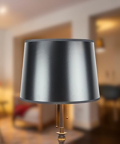 12x14x10 Black Parchment Gold-Lined Drum Lampshade with Brass Spider fitter - Perfect for table and Desk lamps - Medium, Black