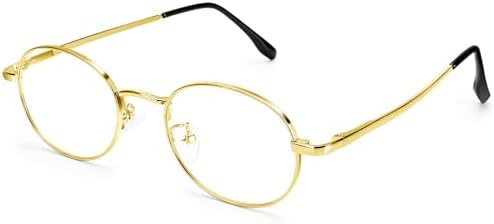 Dollger Oval Blue Light Glasses for Women Retro Anti Bluelight Blocker Glasses Men for Computer Small Metal Frame Eyeglasses
