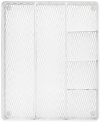 Annova Desk Top Organizer Tray for Office Organization - Metal Mesh - Storage Tray with Dividers for Pens, Desktop Accessories, Bathroom, Kitchen, Makeup and Office Supplies (Large, White)