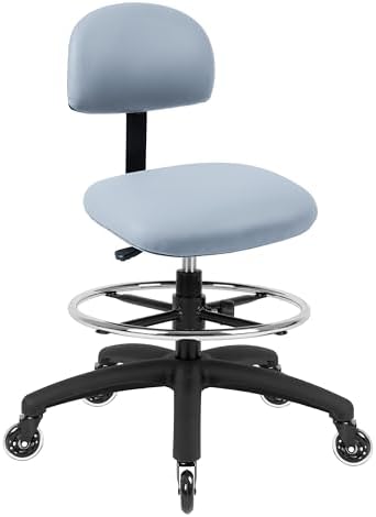 FSS Series Square seat (20"-28") seat Height Chair. Vinyl-for Office, Garage, Desk, Shop, Computer, Doctor, Medical, Easy to Clean! 18" Footring (Gray, Mid Stool, Rubber Roller Casters)