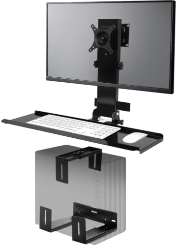 Monitor Wall Mount with Keyboard Tray and PC Wall Mount Set, Monitor and Keyboard Wall Mount Height Adjustable Fits 17"-32" Computer Screens, All in One PC Wall Mount with VESA Standard, 26" Wide Plat