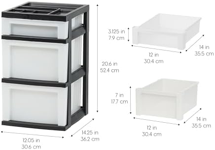 IRIS USA 3-Drawer Storage Cart, Black/Pearl