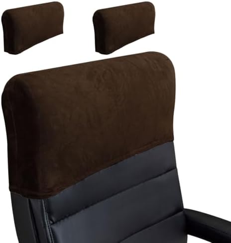 Stretch Office Chair Headrest Cover, Velvet Headrest Protector for Office Chairs, Head Rest Covers for High Back Computer Chairs, Furniture, Recliner Chair, 2 Pack, Dark Coffee