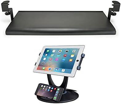 MAX SMART Ergonomic Small Clamp On Keyboard Tray and Swivel Tablet Stand Compatible with iPad