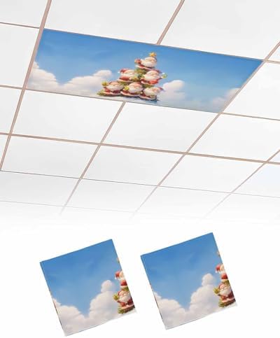 Santa Claus Magnetic Fluorescent Light Covers for Ceiling Lights 2 x 4 Feet,Christmas Tree Golden Star Blue White Office Classroom Kitchen Drop Ceiling Light Covers Filters Shade Panel 2 Packs