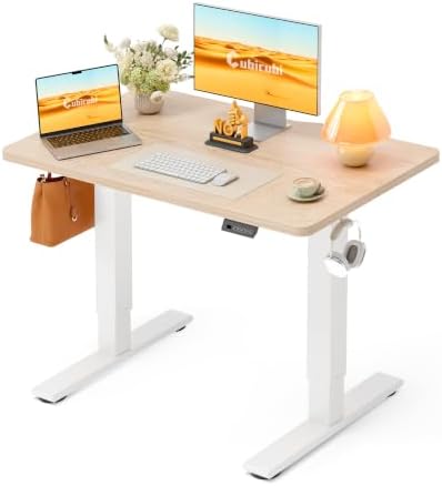 CubiCubi Electric Height Adjustable Standing Desk 40x24 Inch, Natural Oak
