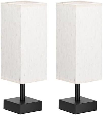 aooshine Small Bedside Lamps Set of 2 - Cream Fabric Shade Bedroom Lamps