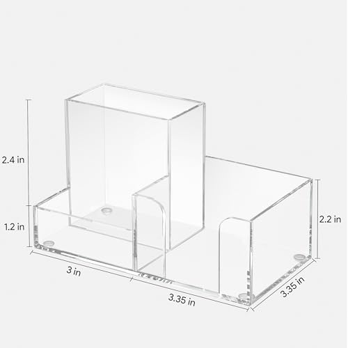 HBlife Acrylic Pen Holder for Desk, 3-Compartment Small Desk Organizer, Clear Office Supplies Desk Accessories with Sticky Notes Holder Stores Post It Notes 3X3 for Office, Home and School