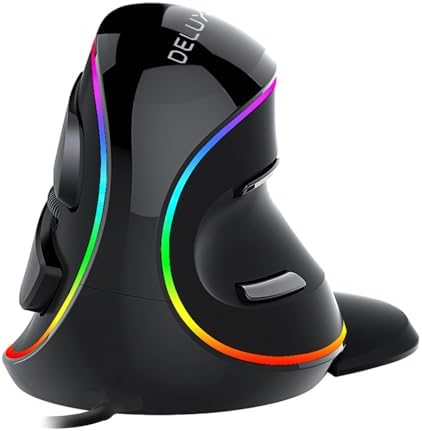 DELUX Ergonomic Vertical Mouse, Wired Ergo Mouse for Large Hands, 6 Programmable Buttons, Up to 12800 DPI, Removable Wrist Rest, Vibrant RGB Backlit, for Windows 7/8/10/XP/Vista (M618Plus RGB-Wired)