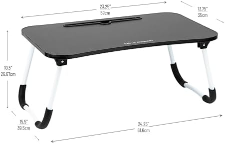 Mind Reader Lap Desk Laptop Stand with Folding Legs, Portable Bed Tray Table for Laptop, Breakfast, Reading, Crafts, MDF, Black