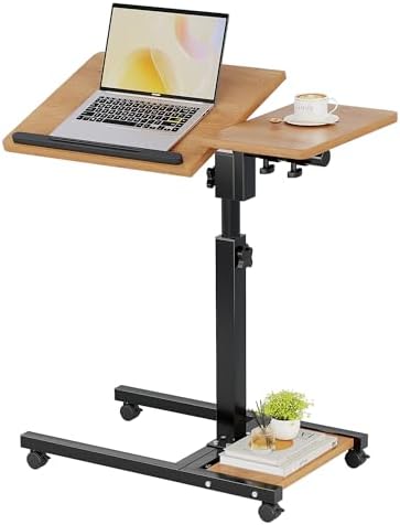 Furist Mobile Adjustable Height Laptop Stand PC Computer Portable Notebook Swivel Laptop Desk Rolling Table Desk Cart Tiltable with Wheels Casters& Mouse Pad Table，Natural